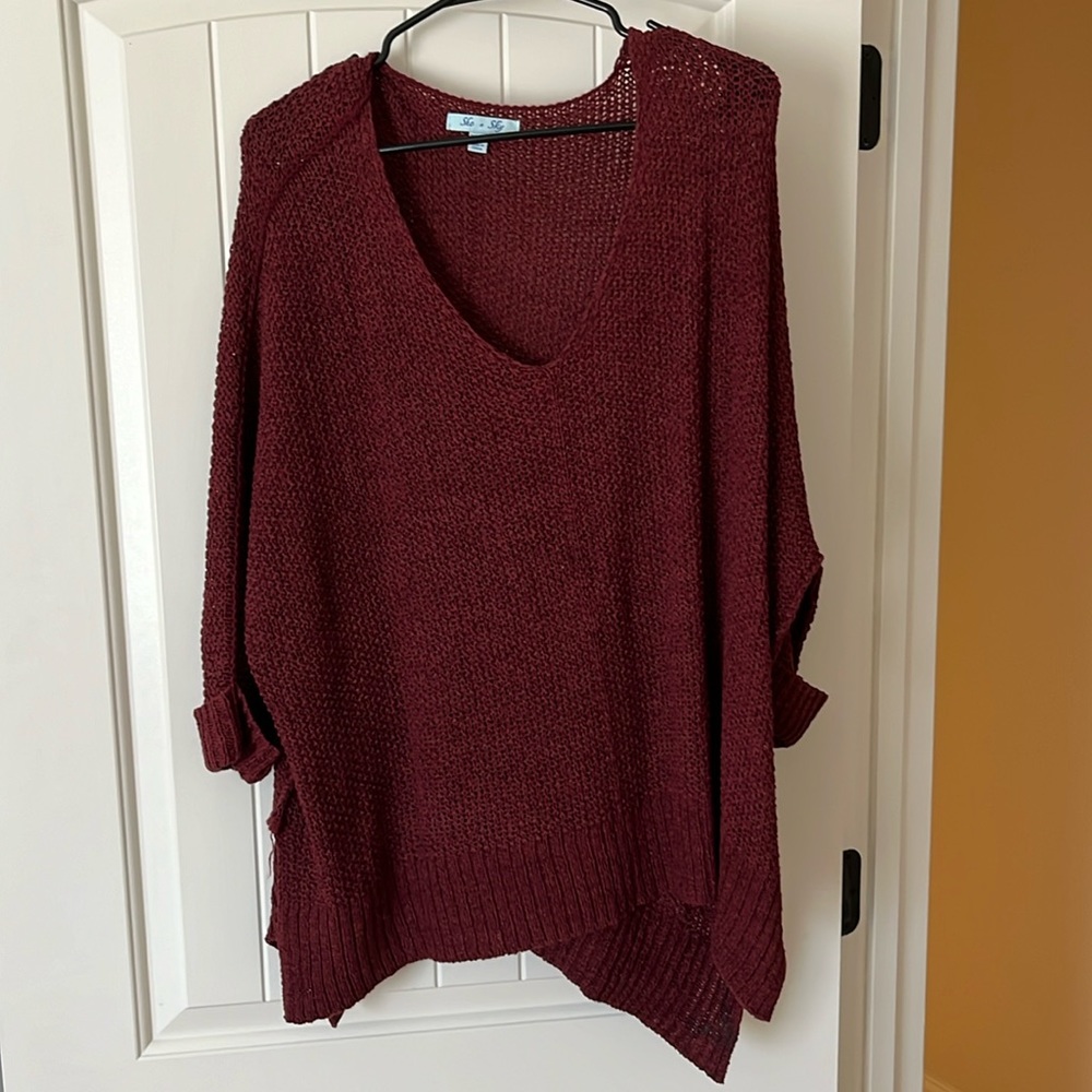 Hazel and Olive Boutique Burgundy Crochet Off The Shoulder Blouse - One Size